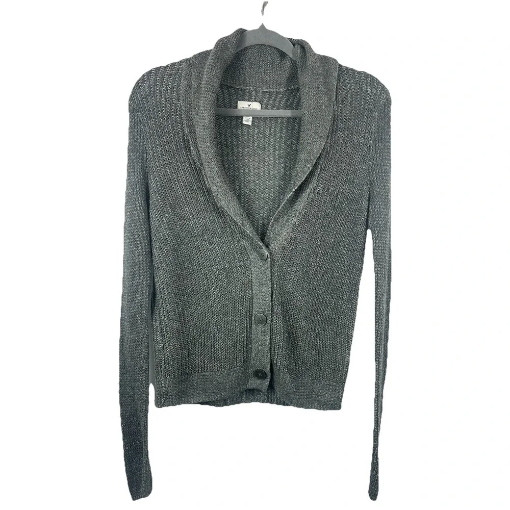 American Eagle Chunky Knit Gray Cardigan S Grandpa Core Coastal Granny Minimalis